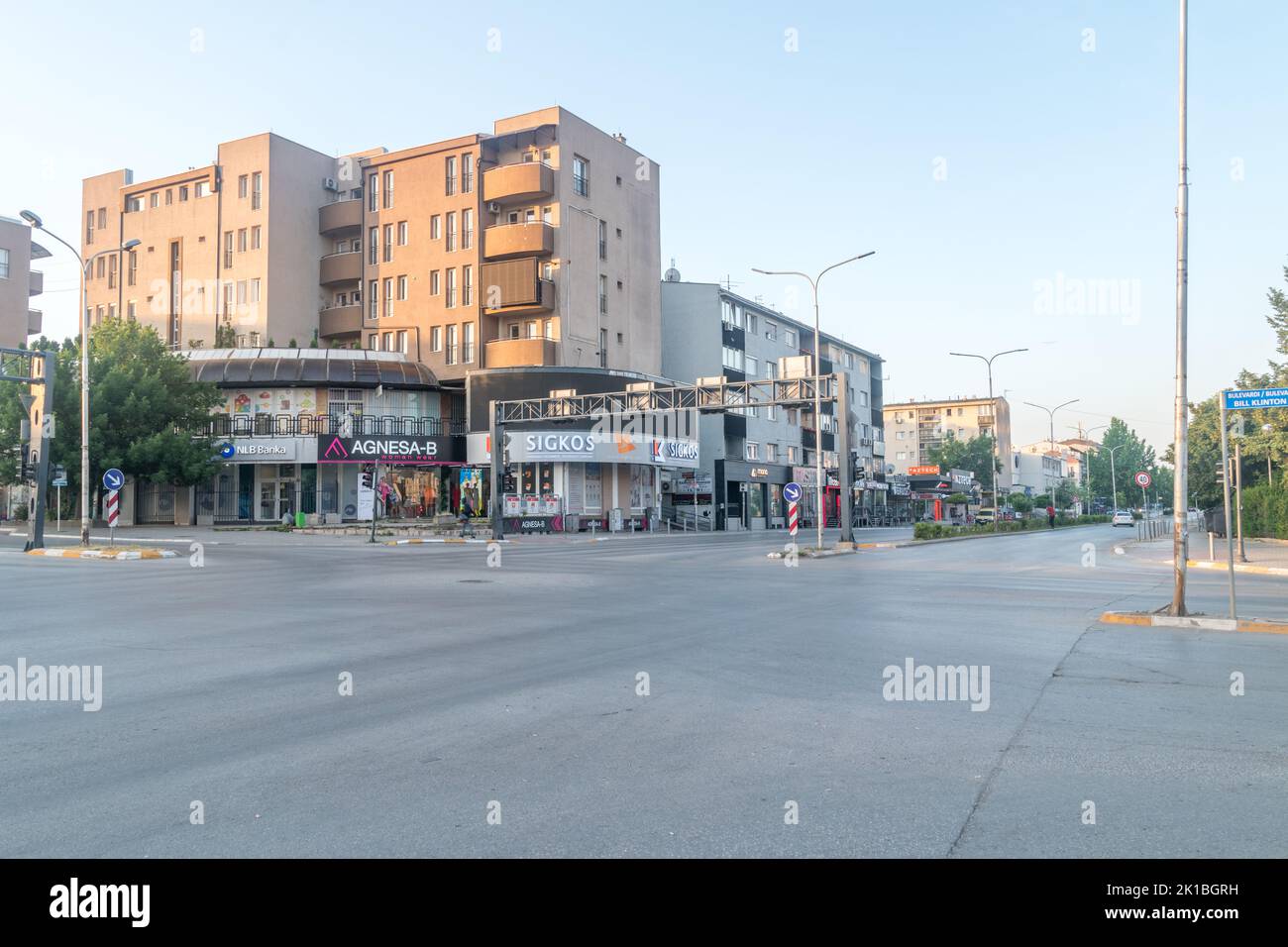 Pristina, Kosovo - June 5, 2022: Street view in the morning in capital of Kosovo. Boulevard of the Martyrs of the Nation (Bulevardi Deshmoret e Kombit Stock Photo