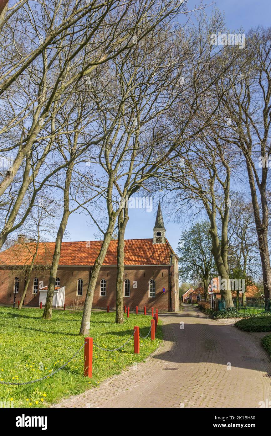 Historic church in the small fortified village Oudeschans, Netherlands Stock Photo