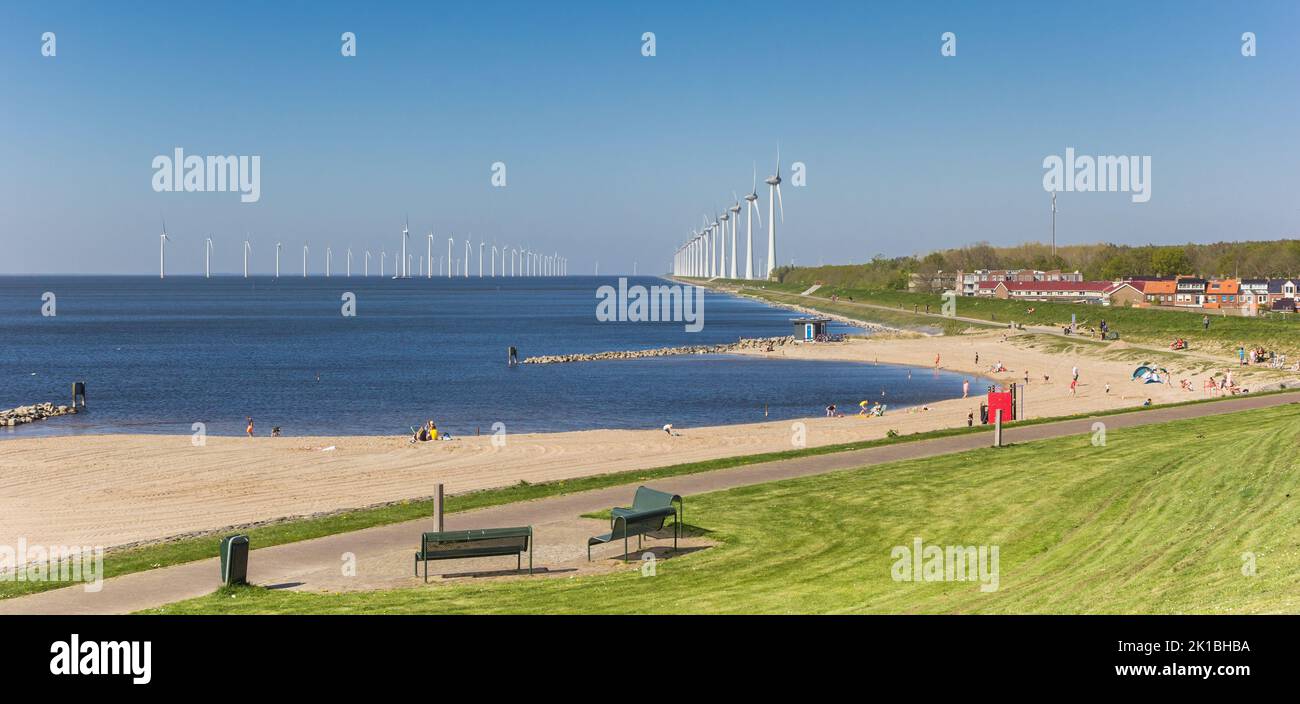 Panorama of the beach at the dike in Urk, Netherlands Stock Photo