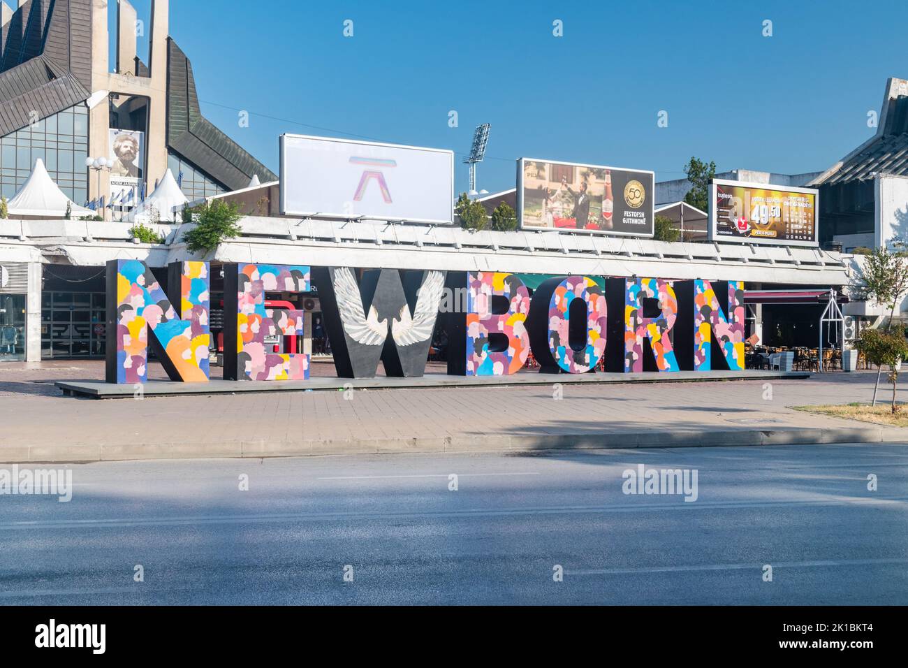 Pristina, Kosovo - June 5, 2022: Newborn Monument (NEWBORN). Typographic sculpture and tourist attraction. Stock Photo
