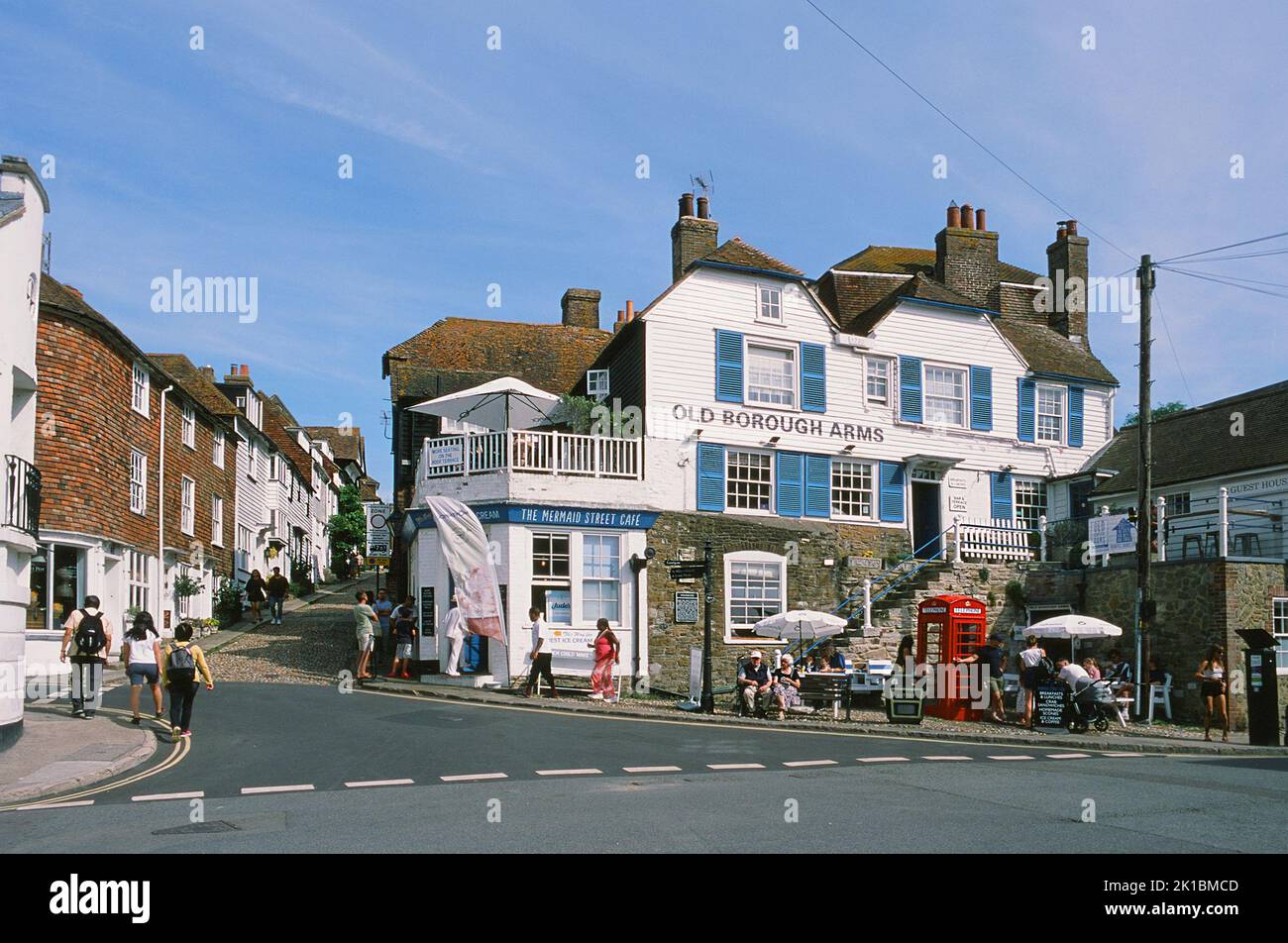 Historic buildings at the junction of Mermaid Street and Strand, Rye, East Sussex, South East England Stock Photo