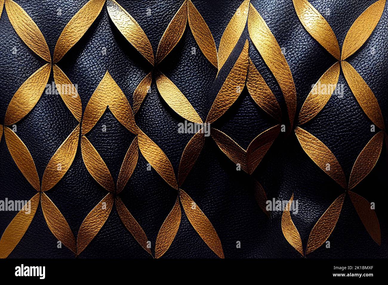 The blue leather with a golden pattern, Digital Generate Image Stock Photo