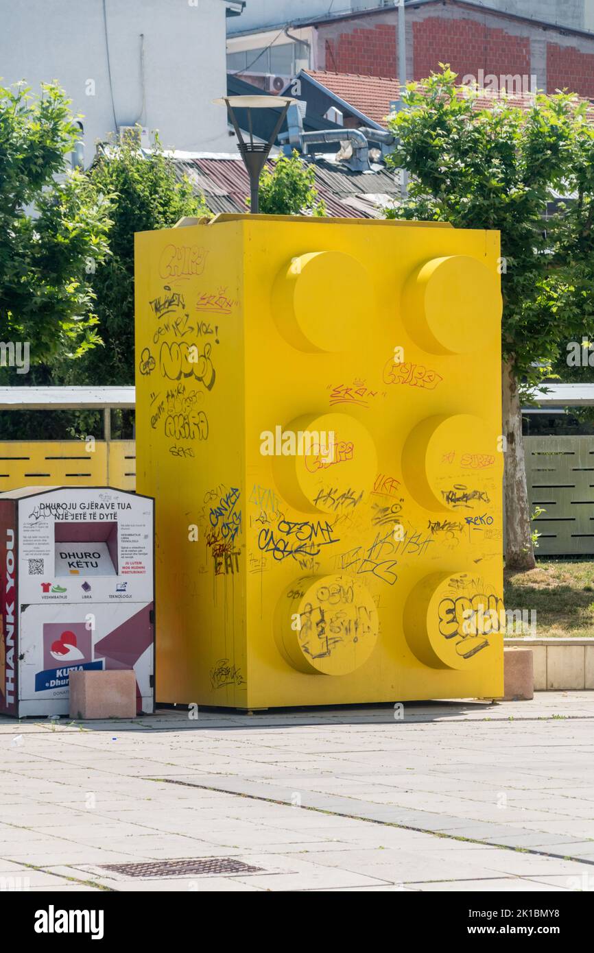 Pristina, Kosovo - June 5, 2022: Big street Lego art piece Stock Photo