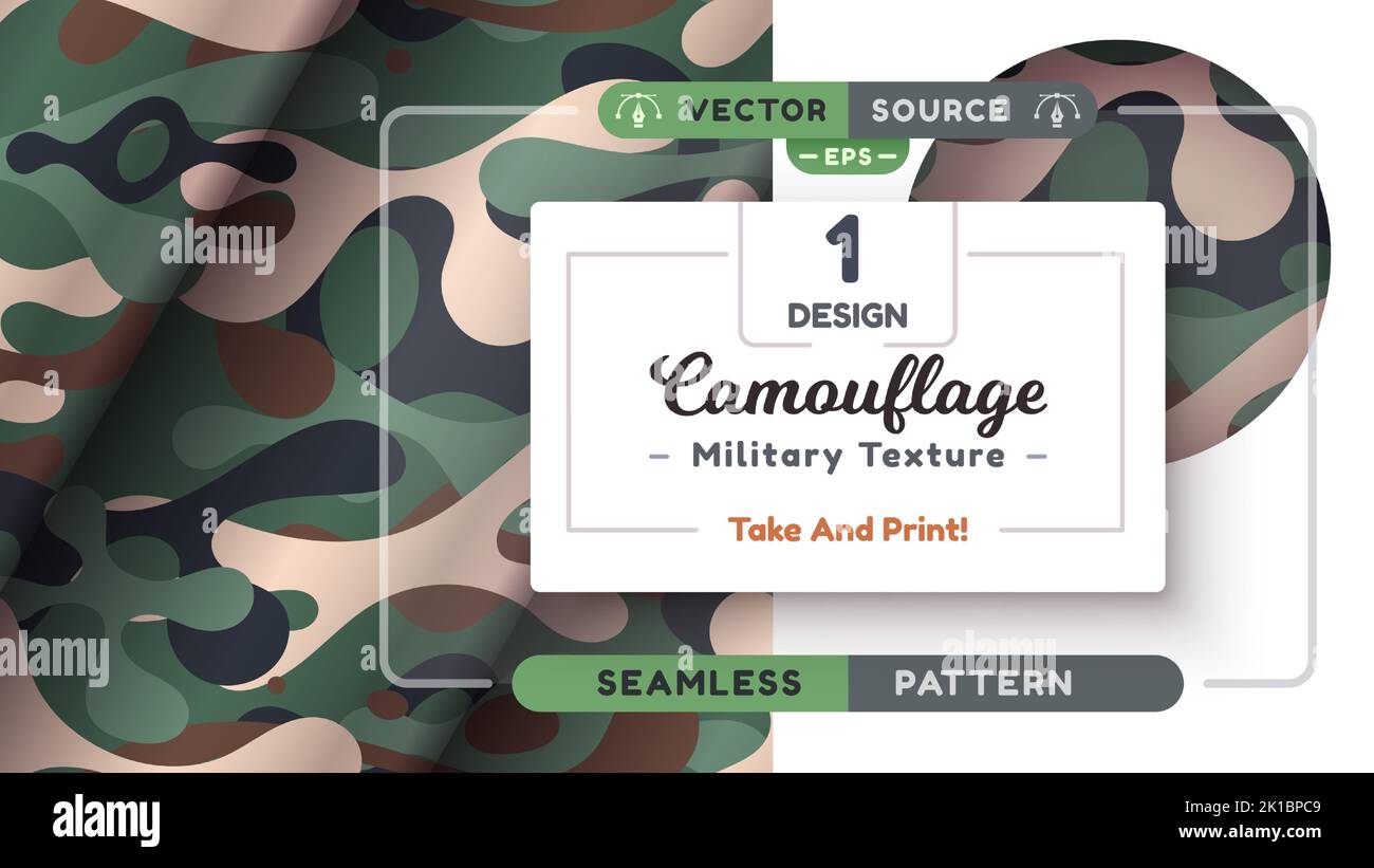 Camouflage seamless pattern, military texture, war fabric Stock Vector