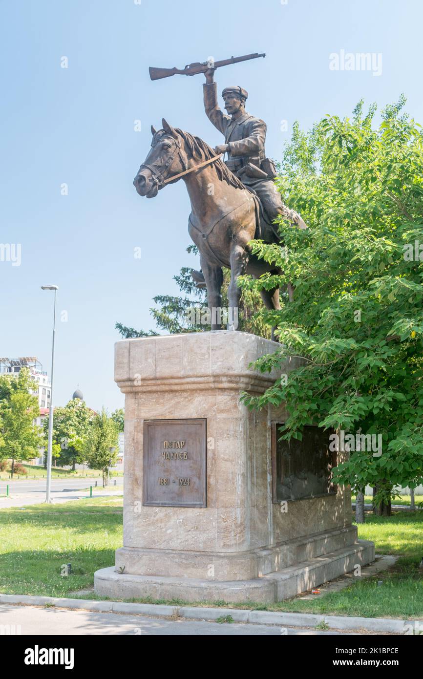 Skopje, North Macedonia - June 5, 2022:  Monument of Petar Chaulev. Stock Photo