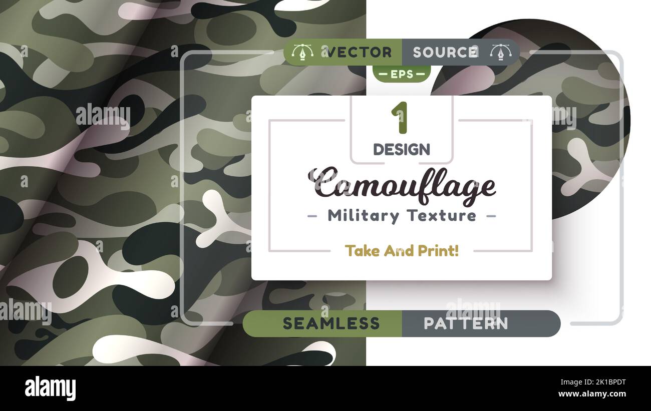 Camouflage seamless pattern, military texture, war fabric Stock Vector