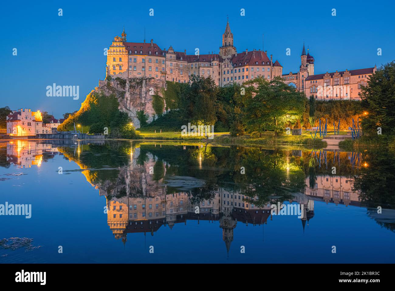 Sigmaringen Castle was the princely castle and seat of government for the Princes of Hohenzollern-Sigmaringen. Situated in the Swabian Alb region of B Stock Photo