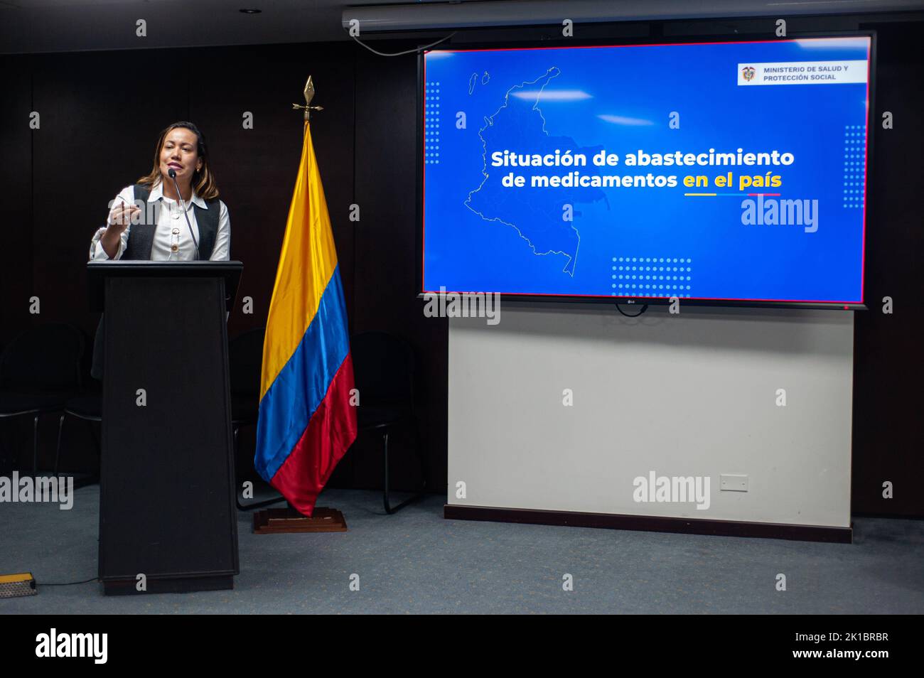 Colombia's minister of Health and Social Protection, Carolina Corcho, speaks to the media during a press conference about the drug shortage that Colom Stock Photo