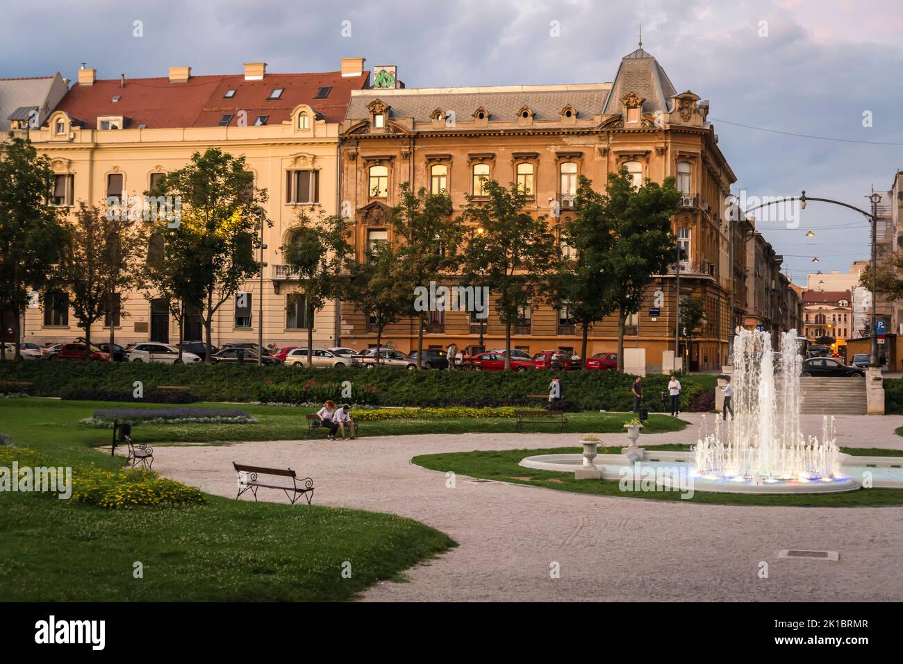 Fountain in the center of King Tomislav Square, Zagreb, Croatia Stock Photo