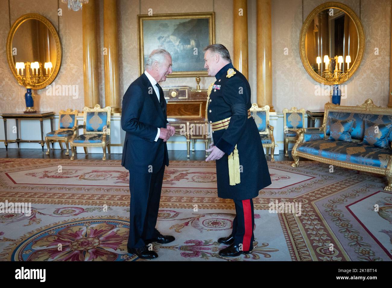 King Charles III greets General Sir James Hockenhull, Commander of