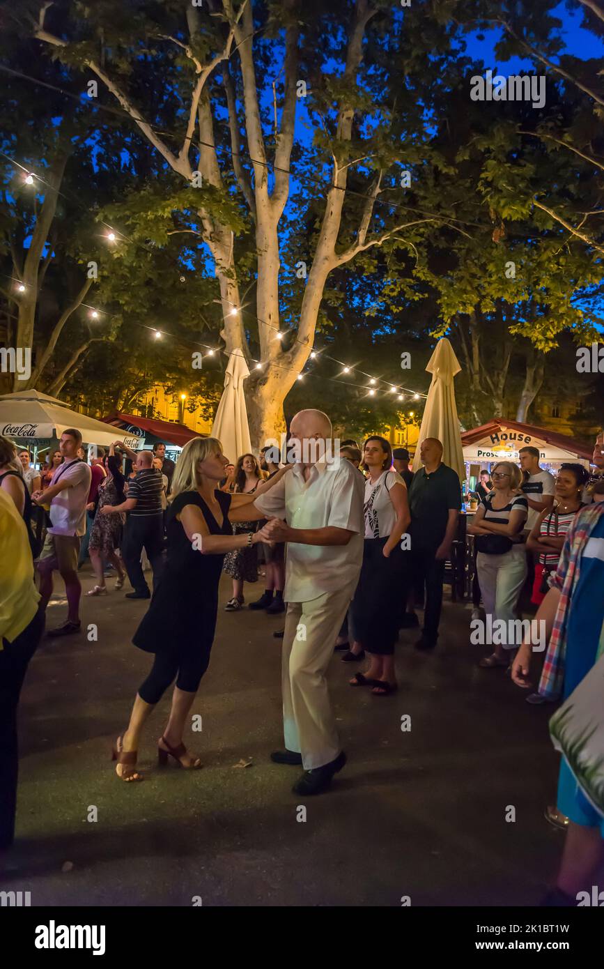 People dancing during Summer entertainment in the Zrinjevac Park, Zagreb, Croatia Stock Photo