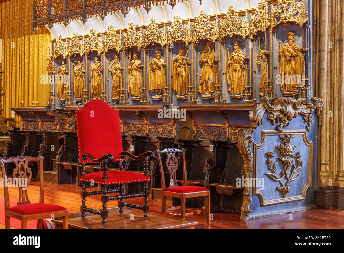 Stalls of the canons in Funchal cathedral, Madeira, Portugal Stock Photo
