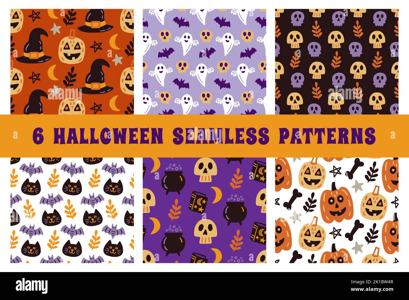Halloween Cute Vector Seamless Pattern Texture Set Stock Vector Image ...