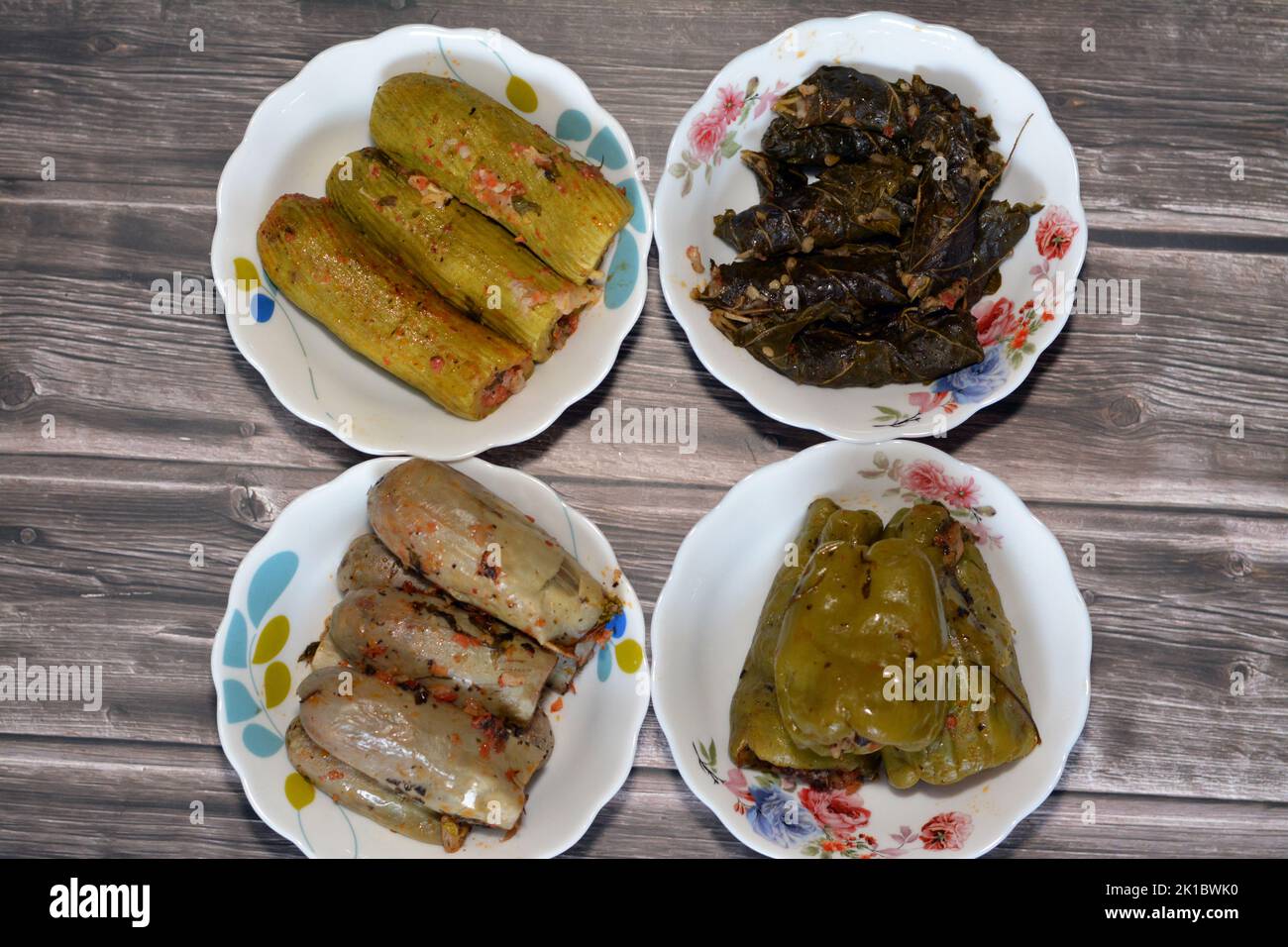 Stuffed squash zucchini Mahshi, eggplants, wrapped grape leaves and