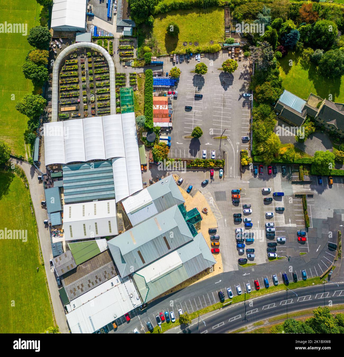 Aerial view of garden centre, Otley, West Yorkshire Stock Photo
