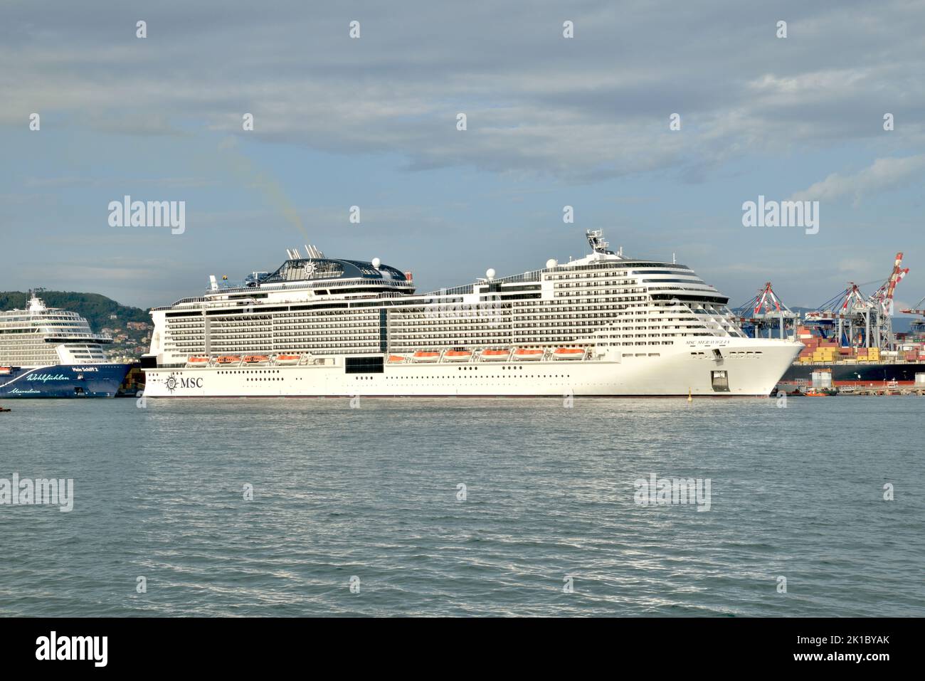 the MSC Meraviglia moored in the port of la spezia Stock Photo