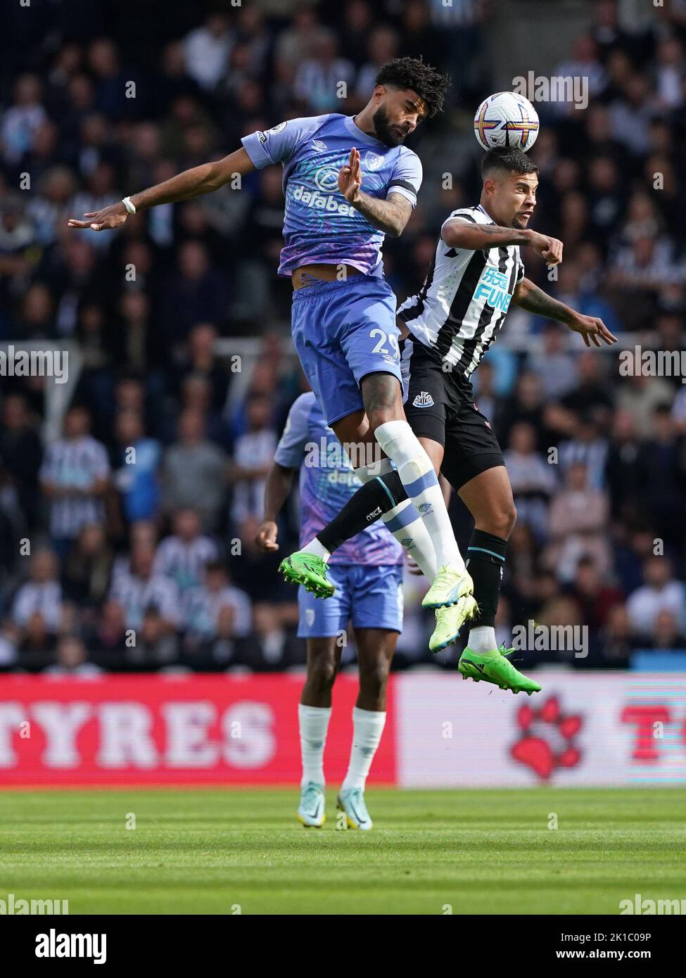 Bournemouth's Philip Billing and Newcastle United's Bruno Guimaraes battle for the ball during the Premier League match at St James' Park, Newcastle. Picture date: Saturday September 17, 2022. Stock Photo