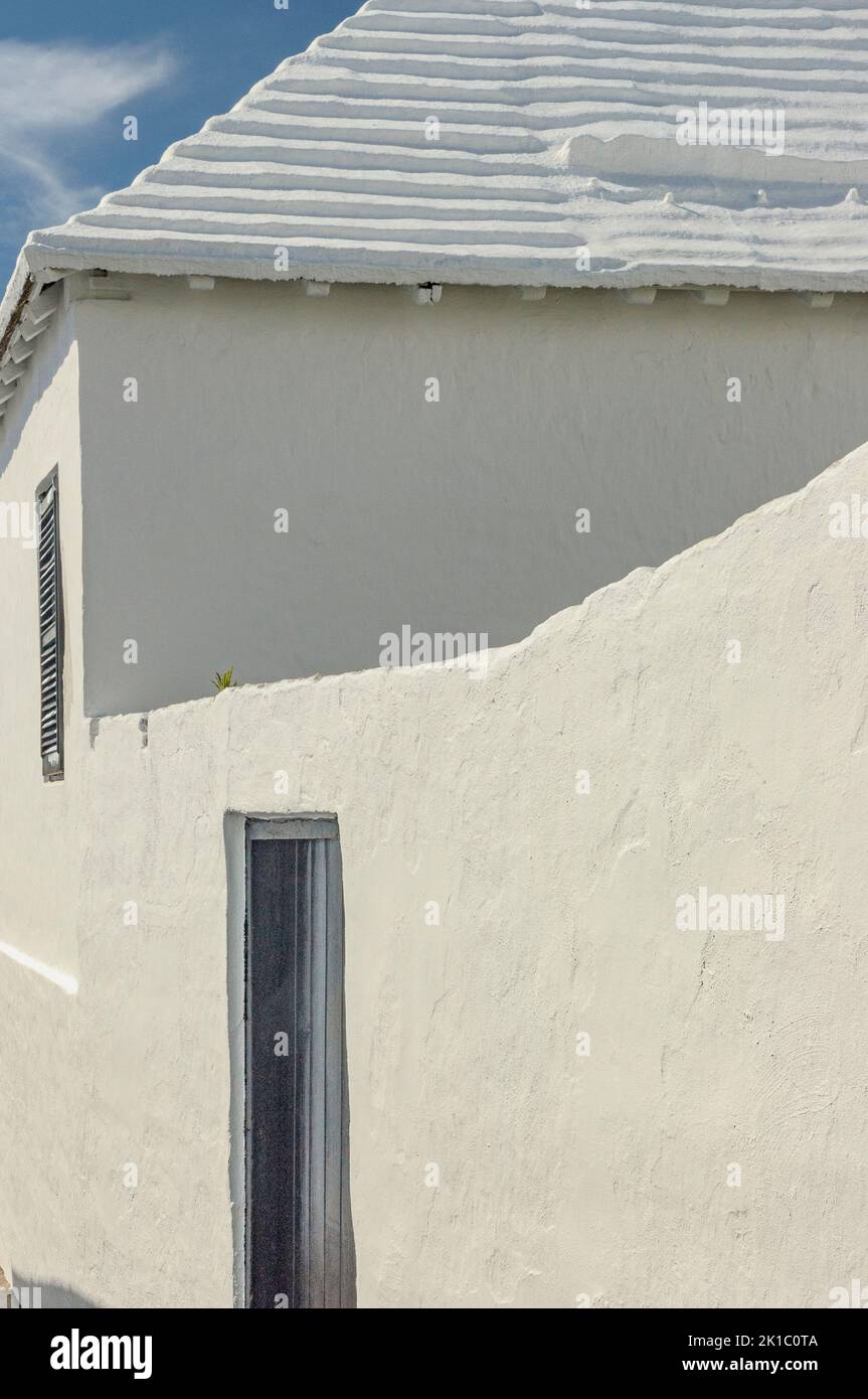 Bermuda Architecture Off White House Dark Doorway & Shutters Light & Shadow Close Up Stock Photo