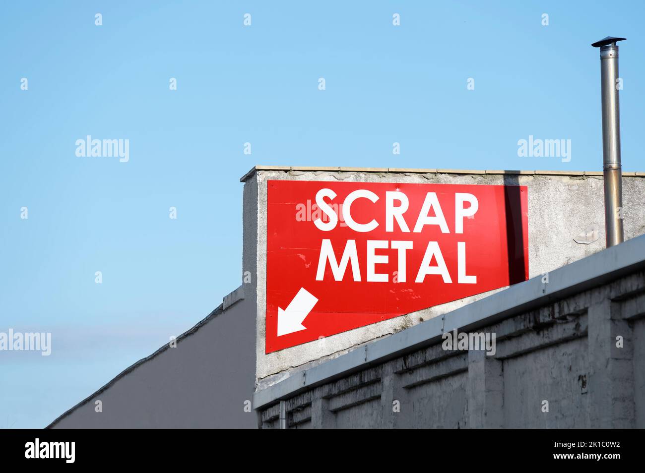 Scrap metal recycling sign at visitors entrance Stock Photo