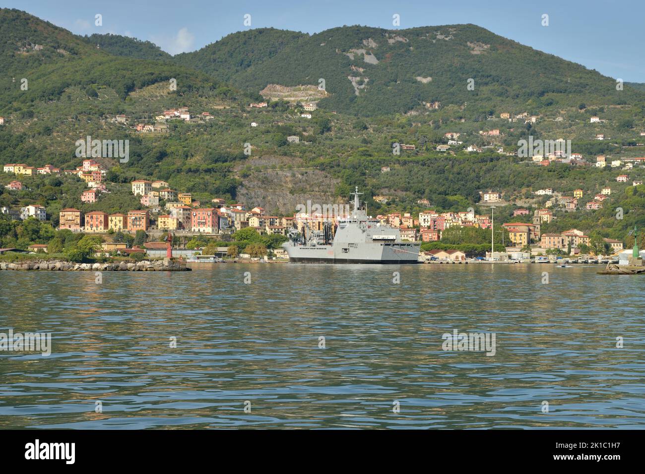 The Vulcano (A 5335) auxiliary naval vessel for logistic support ship (LSS), docked in La Spezia Port - Italy Stock Photo