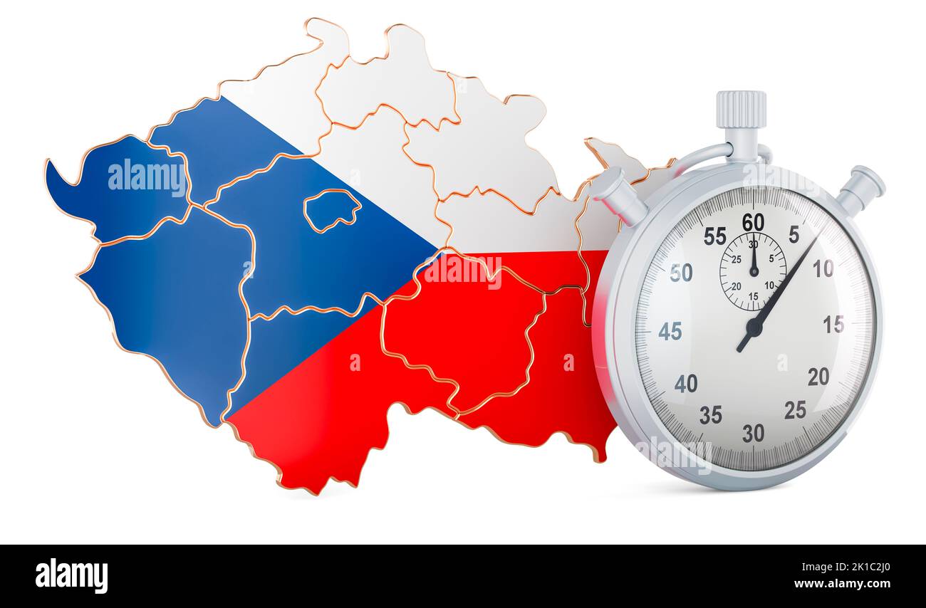 Czech map with stopwatch, 3D rendering isolated on white background
