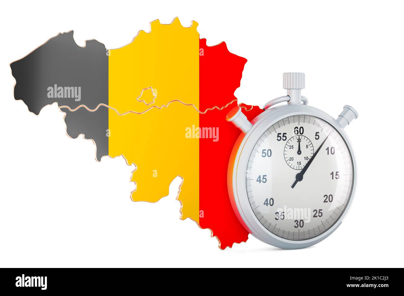 Belgian map with stopwatch, 3D rendering isolated on white background