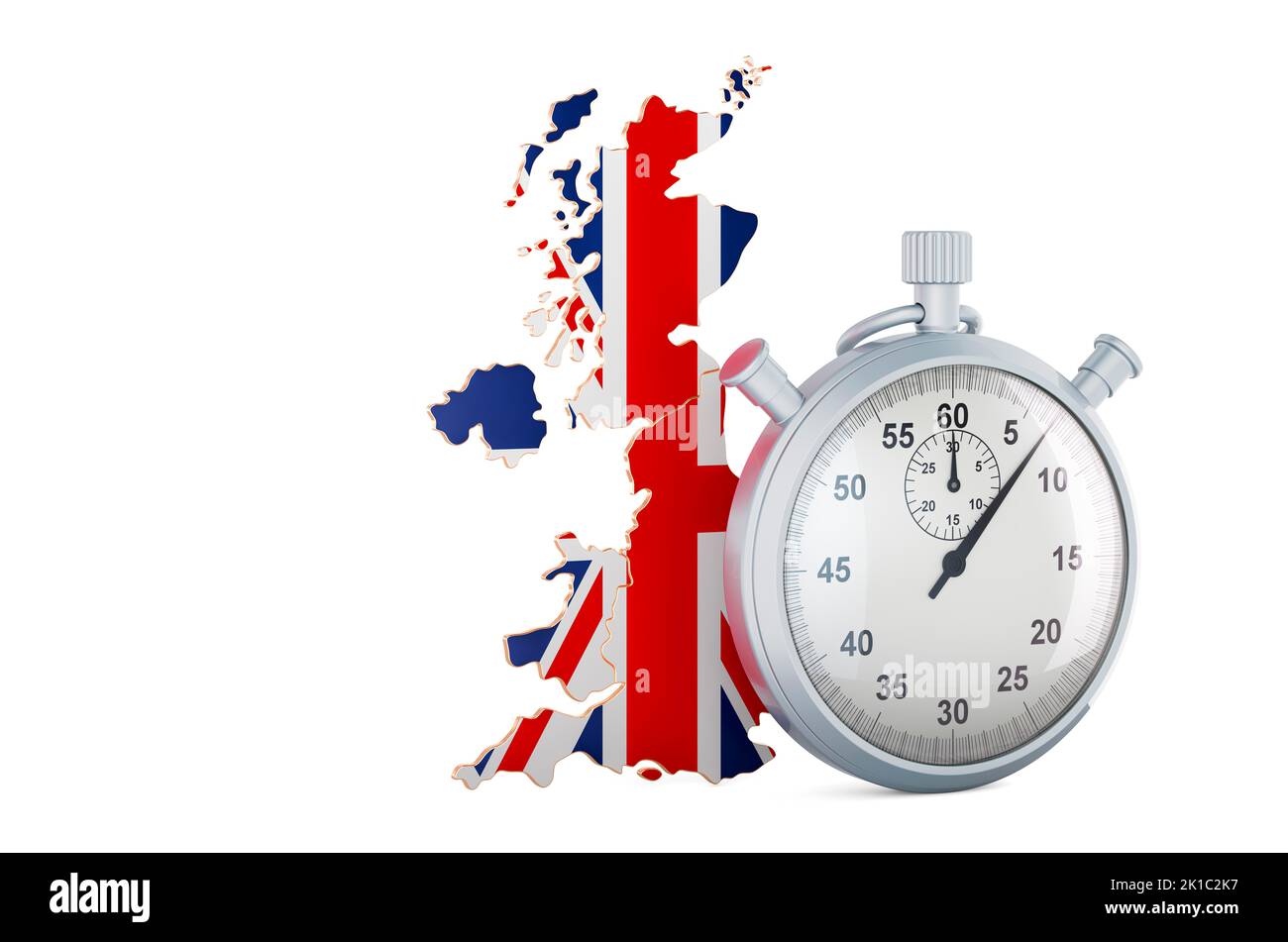 British map with stopwatch, 3D rendering isolated on white background