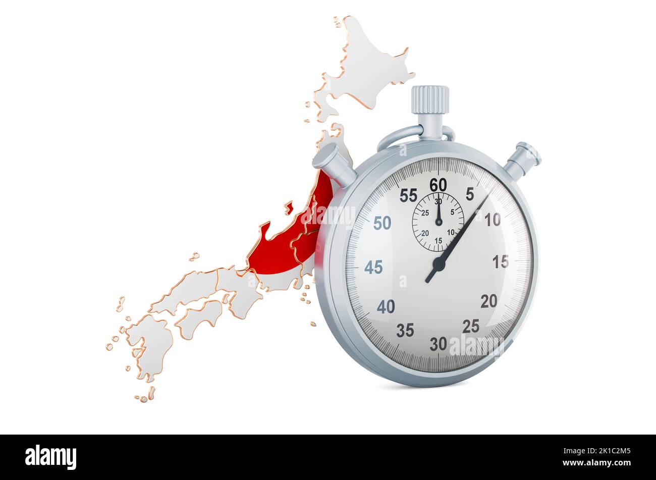 Japanese map with stopwatch, 3D rendering isolated on white background Stock Photo