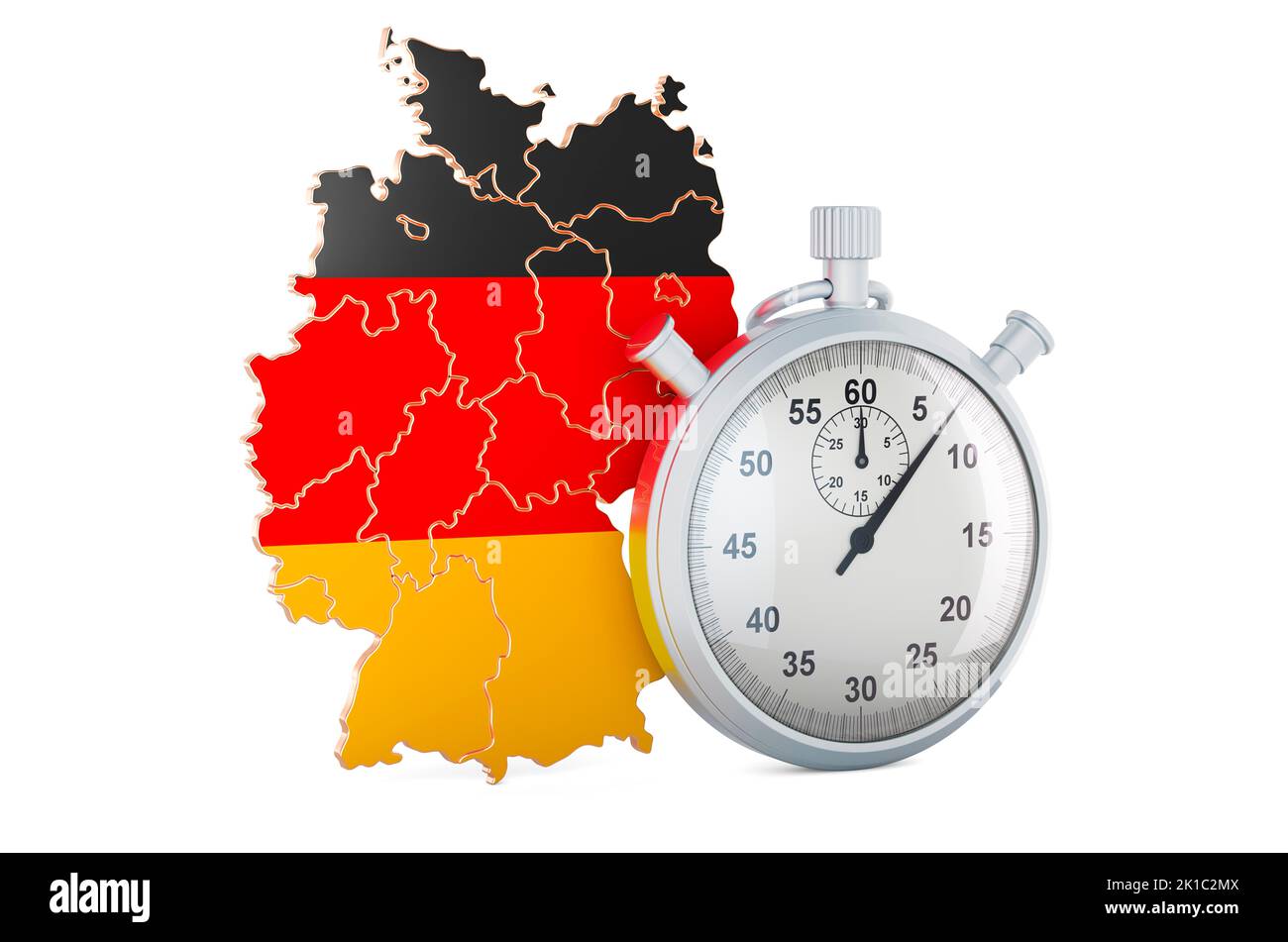 German map with stopwatch, 3D rendering isolated on white background
