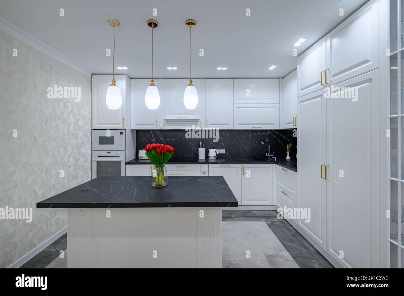 Luxury large modern domestic kitchen furniture with island Stock Photo