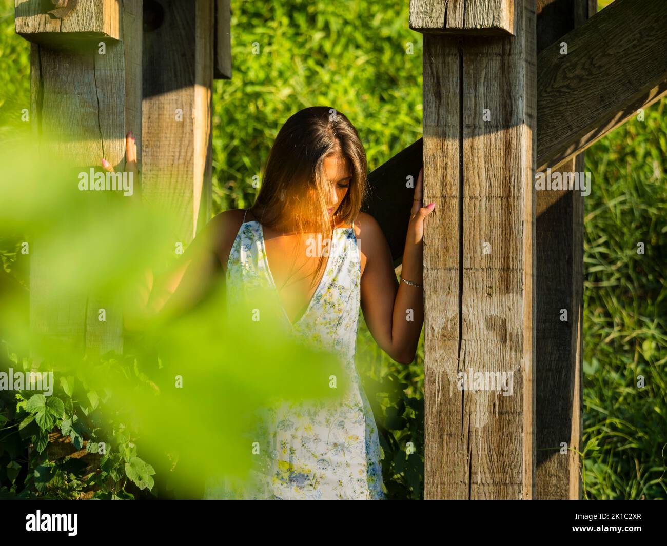 Young woman outside outdoors Stock Photo
