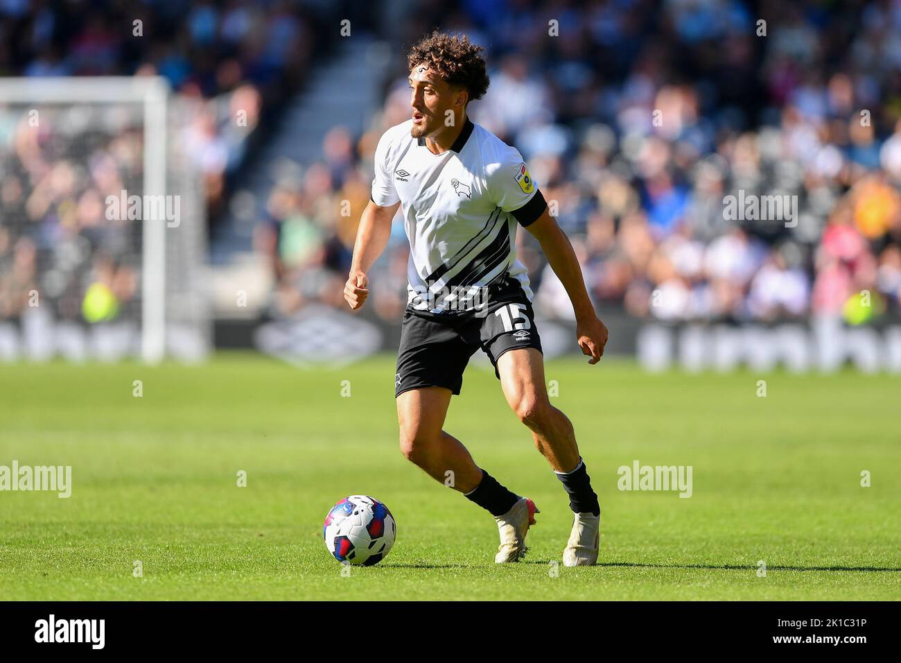 Haydon Roberts of Derby County in action during the Sky Bet League 1 match between Derby County and Wycombe Wanderers at Pride Park, Derby on Saturday 17th September 2022. Stock Photo