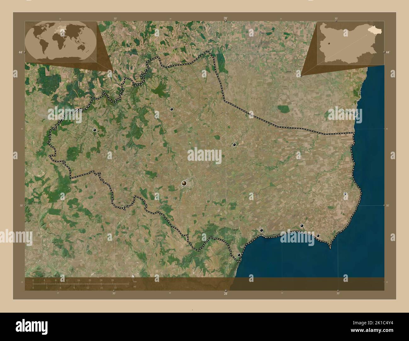 Dobrich, province of Bulgaria. Low resolution satellite map. Locations ...