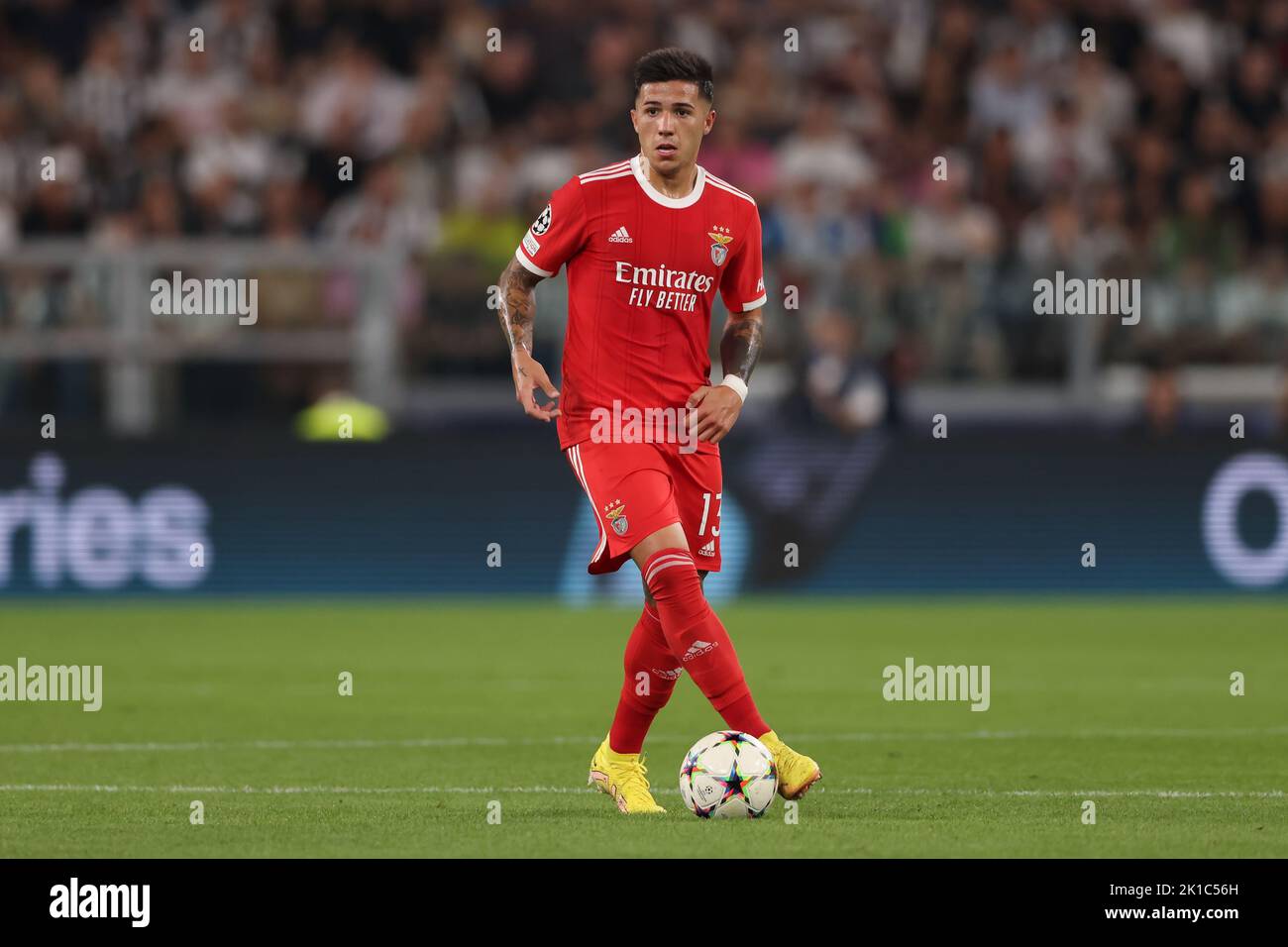 Turin, Italy, 14th September 2022. Enzo Fernandez of SL Benfica during the UEFA Champions League match at Allianz Stadium, Turin. Picture credit should read: Jonathan Moscrop / Sportimage Stock Photo