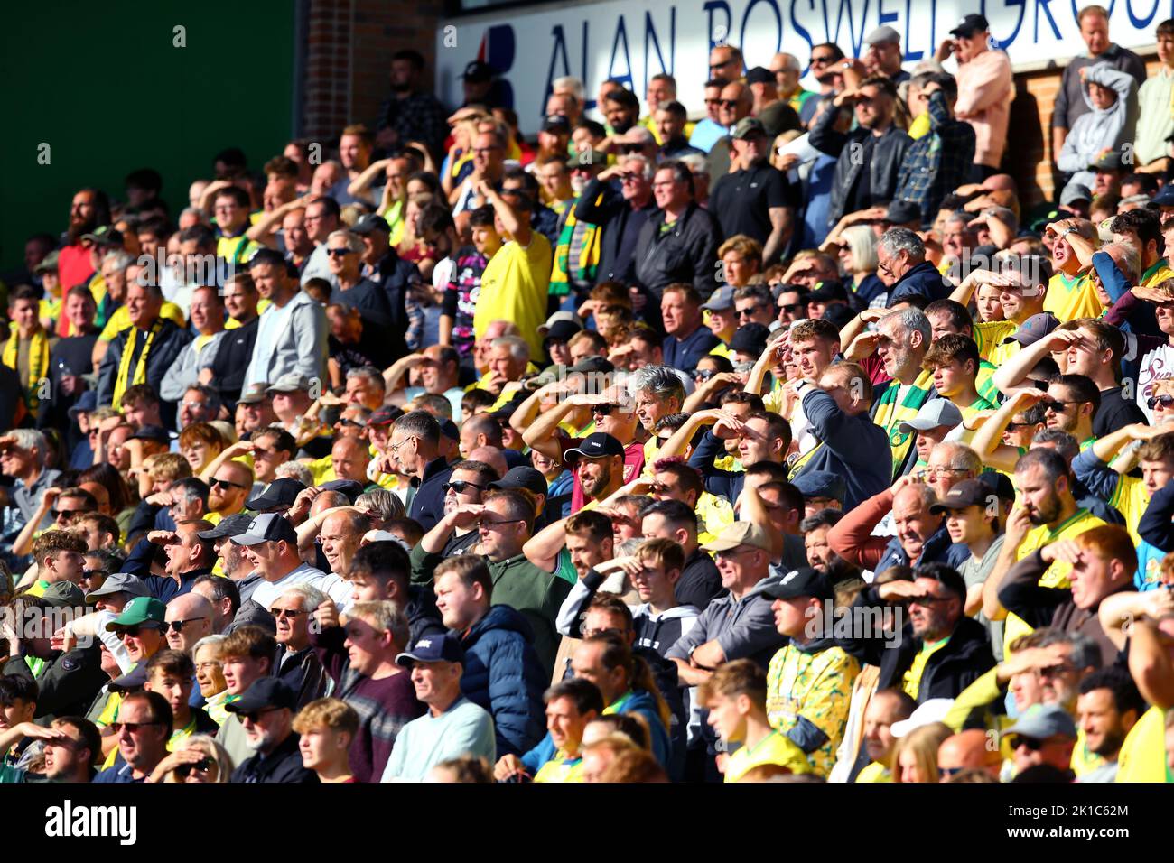 Norwich City fans in the stands during the Sky Bet Championship match at Carrow Road, Norwich. Picture date: Saturday September 17, 2022. Stock Photo