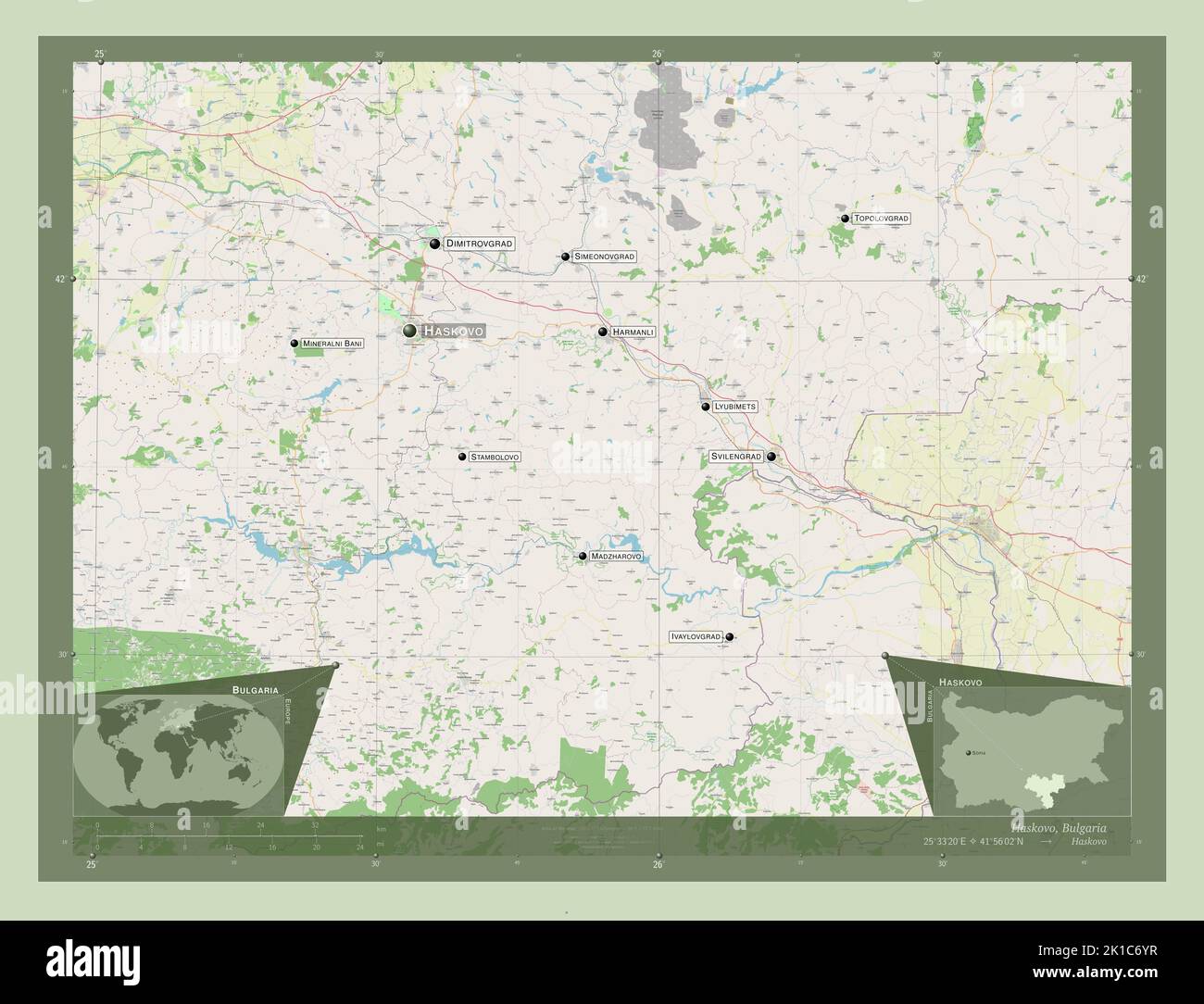 Haskovo, province of Bulgaria. Open Street Map. Locations and names of ...