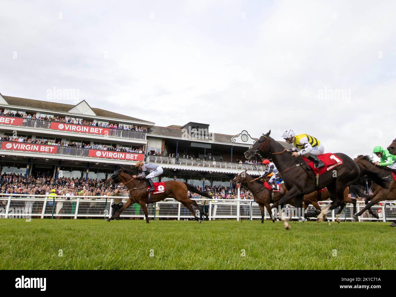 Summerghand ridden by jockey Daniel Tudhope (left) wins the Virgin Bet Ayr Gold Cup Handicap during the Virgin Bet Ayr Gold Cup day at Ayr Racecourse, Ayr. Picture date: Saturday September 17, 2022. Stock Photo