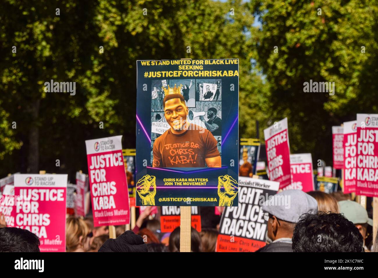 London, UK. 17th Sep, 2022. Protesters gathered outside New Scotland Yard demanding justice for Chris Kaba, who was shot and killed by police despite being unarmed. Credit: Vuk Valcic/Alamy Live News Stock Photo