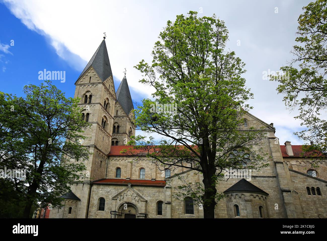 The Adalbero Church in Wuerzburg in fine weather. Lower Franconia, Franconia, Bavaria, Germany Stock Photo