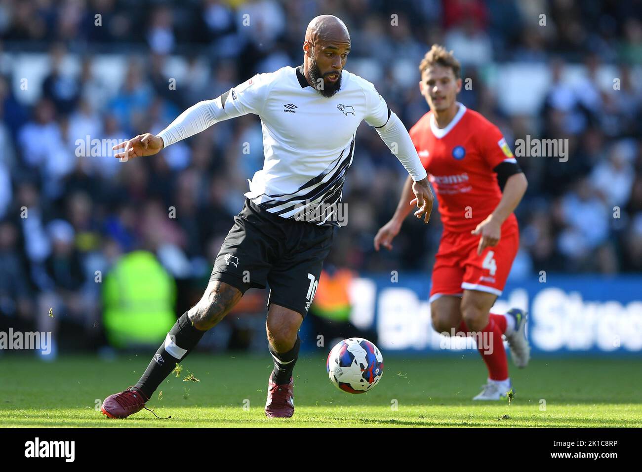 David McGoldrick of Derby County in action during the Sky Bet League 1 match between Derby County and Wycombe Wanderers at Pride Park, Derby on Saturday 17th September 2022. Stock Photo