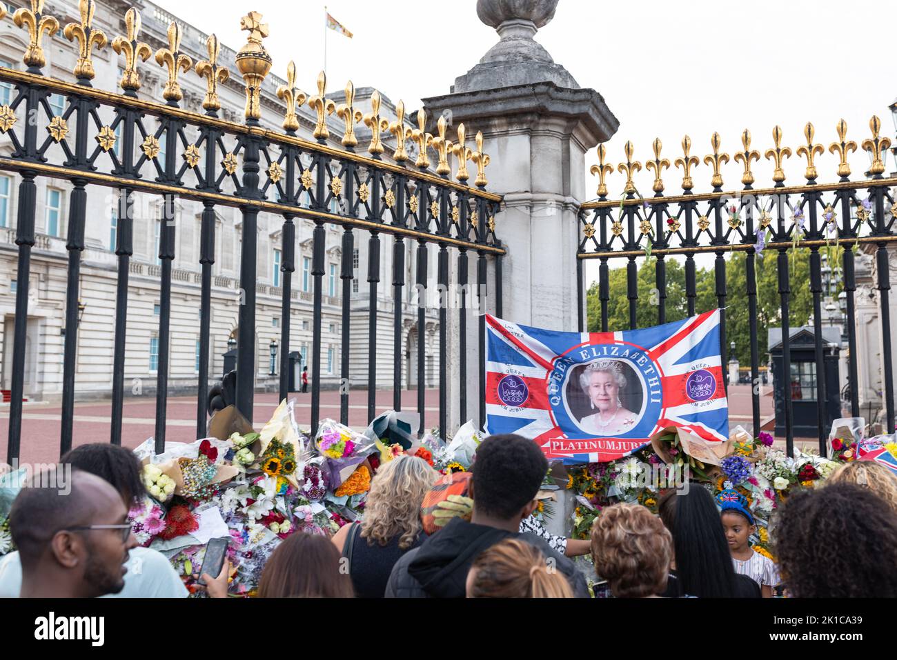 London, UK September 11 2022 People mourning outside Buckingham