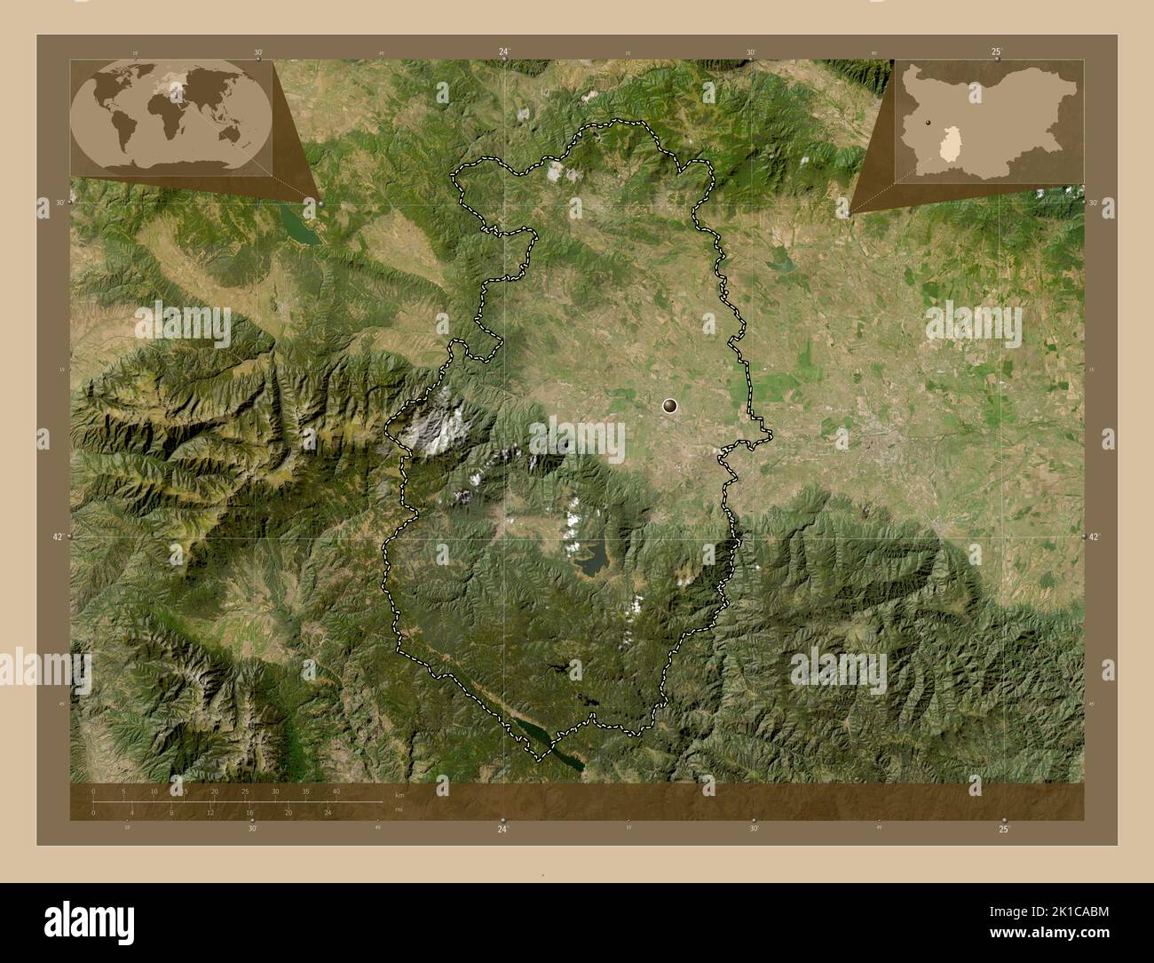 Pazardzhik, province of Bulgaria. Low resolution satellite map. Corner ...