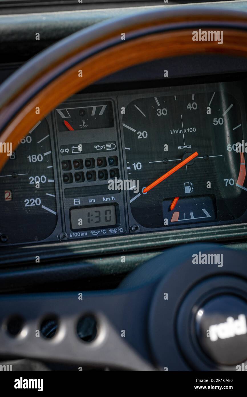 Speedometer of a vintage VW Golf, Gechingen, Germany Stock Photo