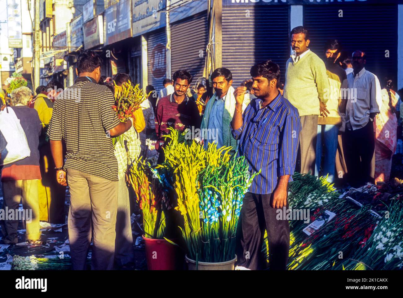 Selling cut flowers at City Market in Bengaluru Bangalore, Karnataka