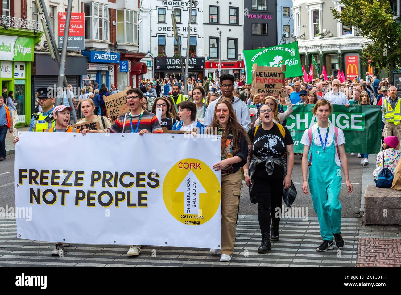 Cork, Ireland. 17th Sep, 2022. A Cost of Living protest took place in Cork city this afternoon with Gardai estimating an attendance of up to 2,000 protesters. Protestors held a rally, then marched through the city centre before another rally on the Grand Parade. Credit: AG News/Alamy Live News Stock Photo