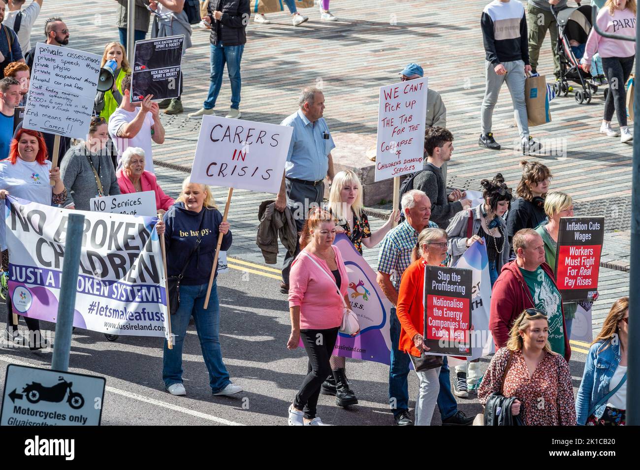Cork, Ireland. 17th Sep, 2022. A Cost of Living protest took place in Cork city this afternoon with Gardai estimating an attendance of up to 2,000 protesters. Protestors held a rally, then marched through the city centre before another rally on the Grand Parade. Credit: AG News/Alamy Live News Stock Photo