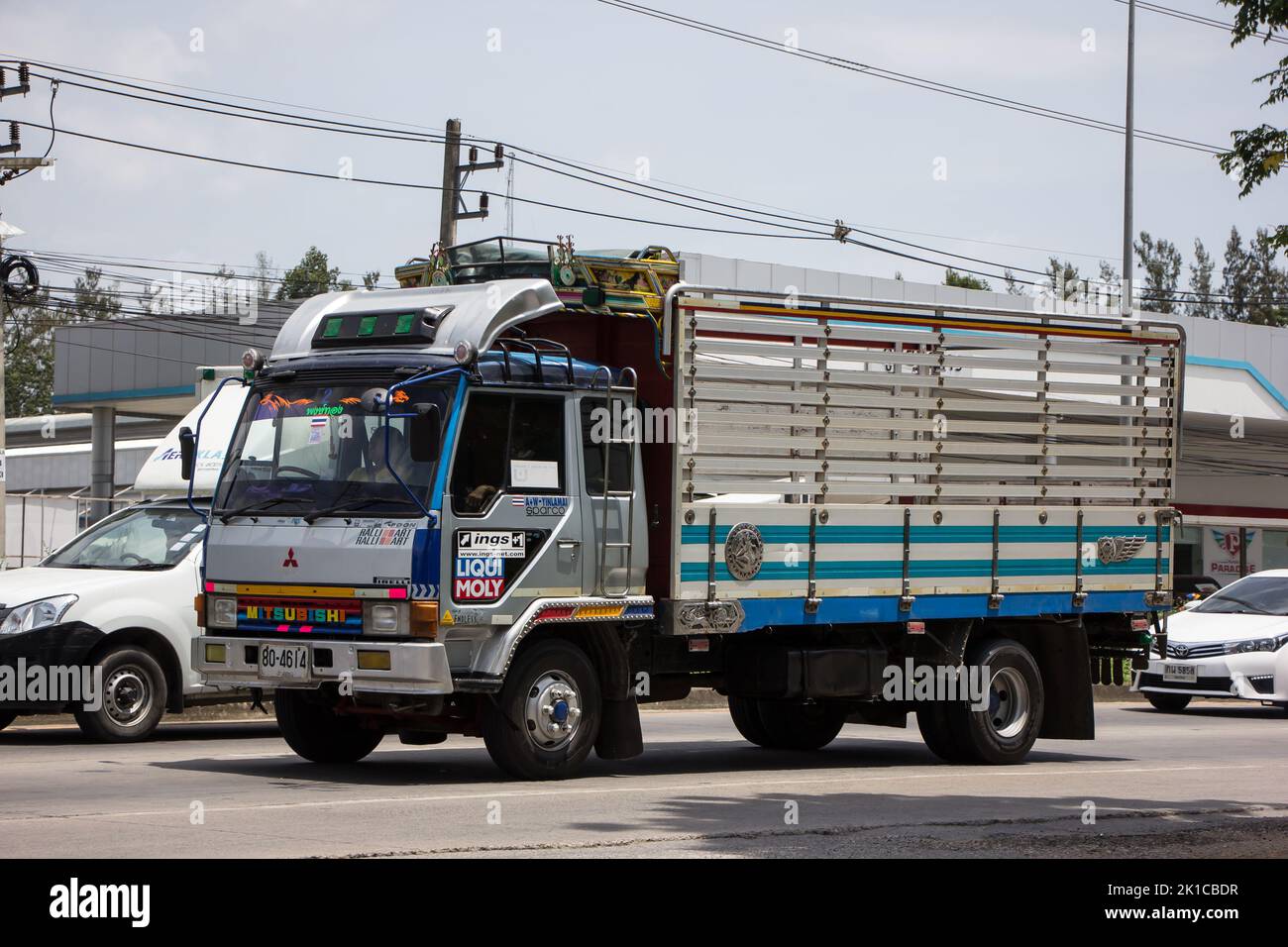 Chiangmai, Thailand -  June  13 2022: Private Mitsubishi Fuso  Cargo Truck.  Photo at road no.121 about 8 km from downtown Chiangmai, thailand. Stock Photo