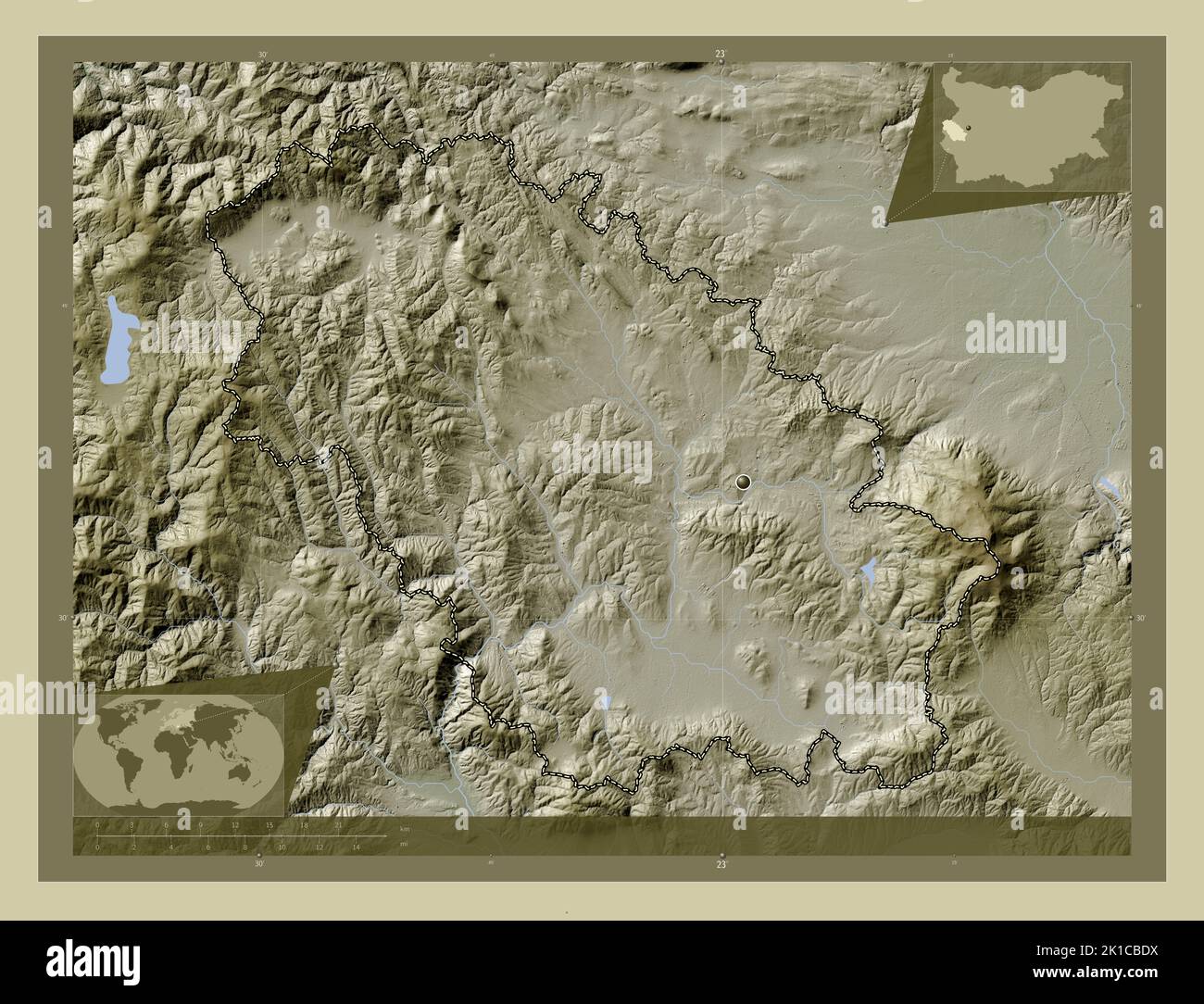 Pernik, province of Bulgaria. Elevation map colored in wiki style with ...