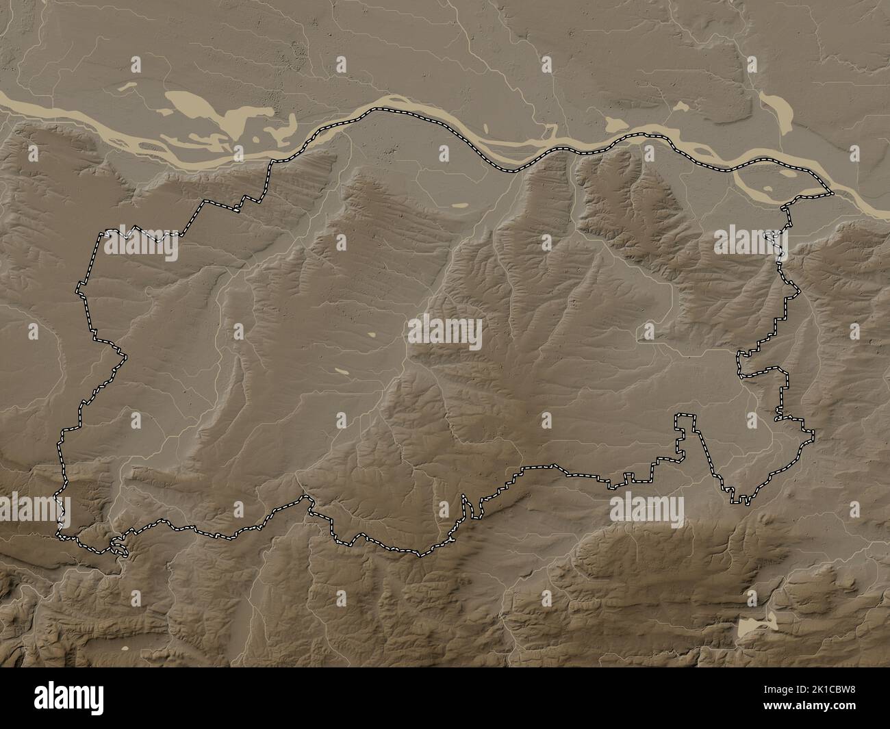 Pleven, province of Bulgaria. Elevation map colored in sepia tones with