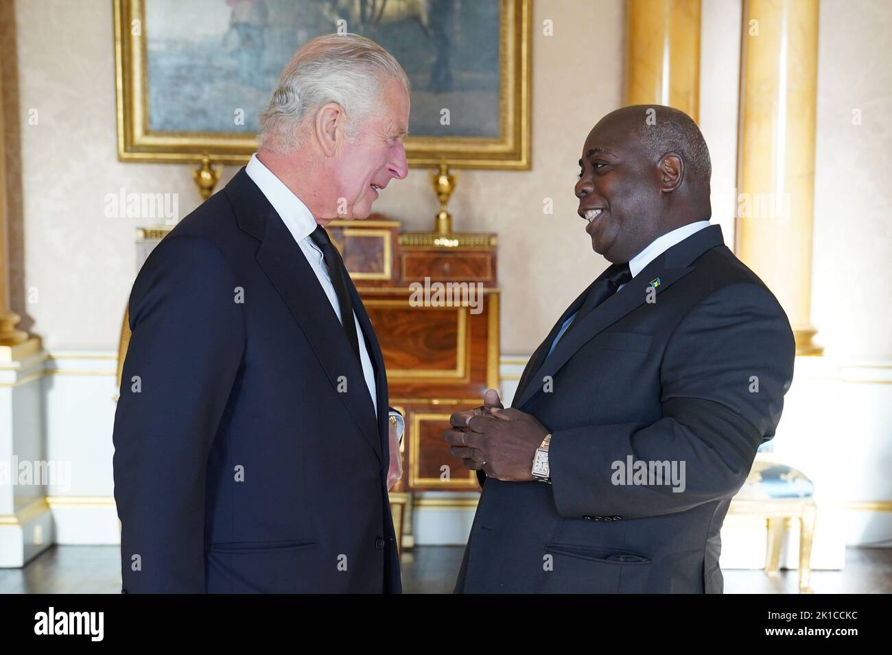 King Charles III speaks with Prime Minister of the Bahamas, Philip